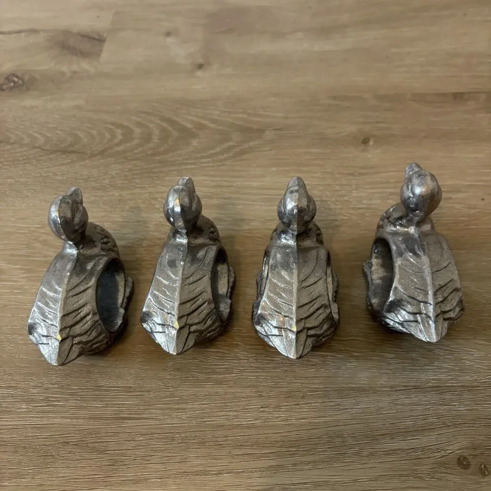 Vintage Pewter/ Metal Duck Napkin Rings Set 4 Grandmacore Cottagecore TableDecor